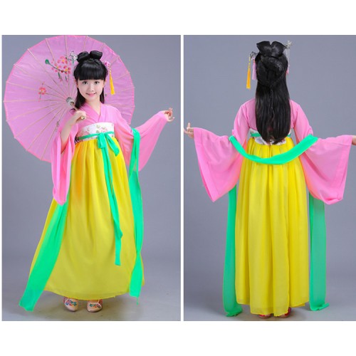 Girls ancient Chinese folk dance costumes for kids children Korean  hanbok drama fairy princess cosplay dancing dresses